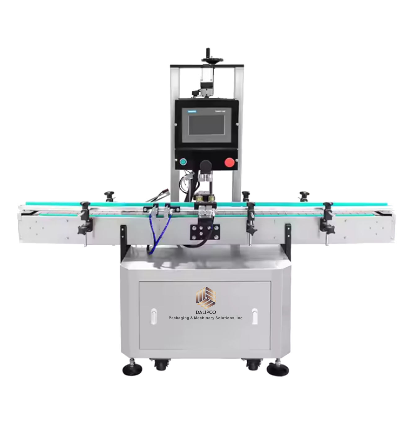 Automatic rotary capping machine with cap chute and container positioning